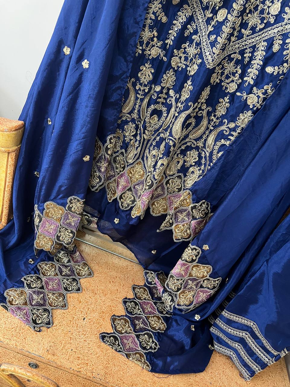 Heavy Pure Chinon Silk Embroidered Kurti Pant Set with Dupatta (Fully Stitched | Sequin & Lace Work)