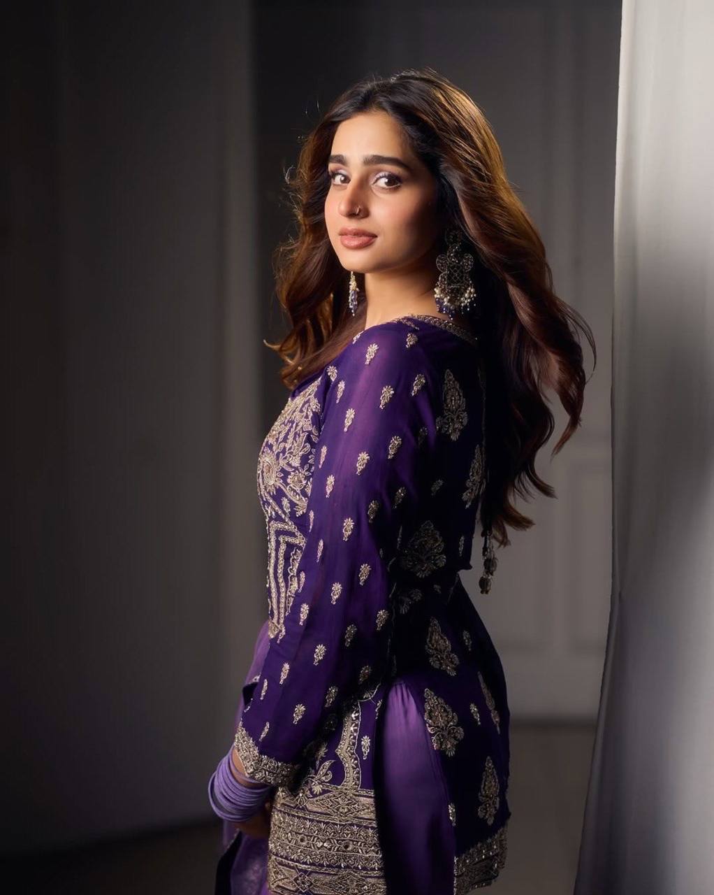 Faux Georgette Silk Kurti & Sarara Set with Sequins Embroidery & Lace Border Dupatta