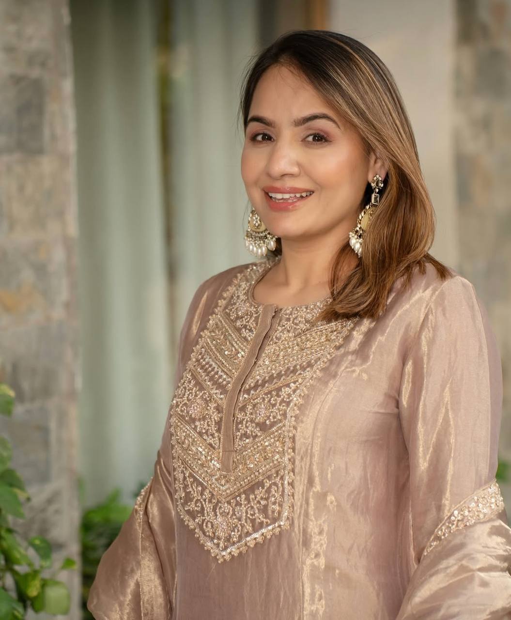 Designer Fandy Silk Embroidery Sequence Work Kurta Pant Dupatta Set for Women | Fully Stitched | Wedding & Festive Outfit