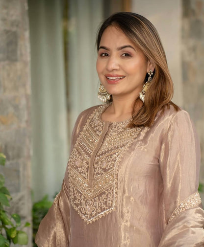Designer Fandy Silk Embroidery Sequence Work Kurta Pant Dupatta Set for Women | Fully Stitched | Wedding & Festive Outfit