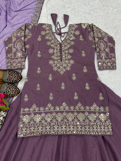 Designer Simmer Silk Lehenga Choli Set for Women | Heavy Embroidery, Sequence, Zari & Moti Work | Fully Stitched with Net Dupatta