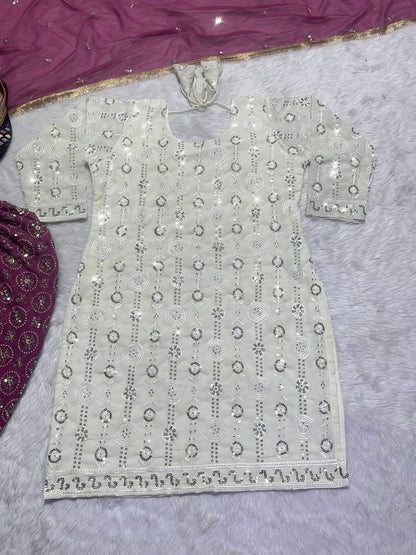 Designer Faux Georgette Dhoti Salwar Suit Set with Sequins Embroidery & Dupatta Fully Stitched Party & Festive Wear for Women