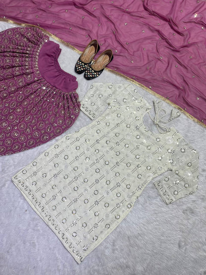 Designer Faux Georgette Dhoti Salwar Suit Set with Sequins Embroidery & Dupatta Fully Stitched Party & Festive Wear for Women