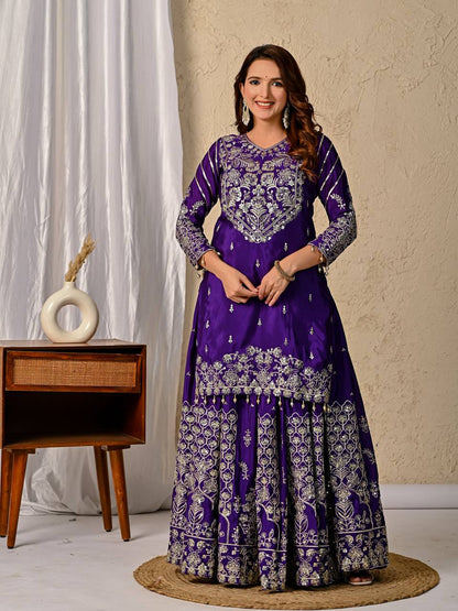 Designer Heavy Chinon Silk Lehenga Choli Set for Women | Embroidery, Zari & Sequence Work | Fully Stitched with Matching Dupatta