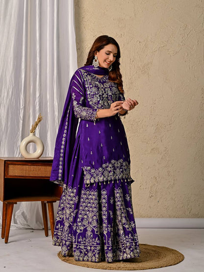 Designer Heavy Chinon Silk Lehenga Choli Set for Women | Embroidery, Zari & Sequence Work | Fully Stitched with Matching Dupatta