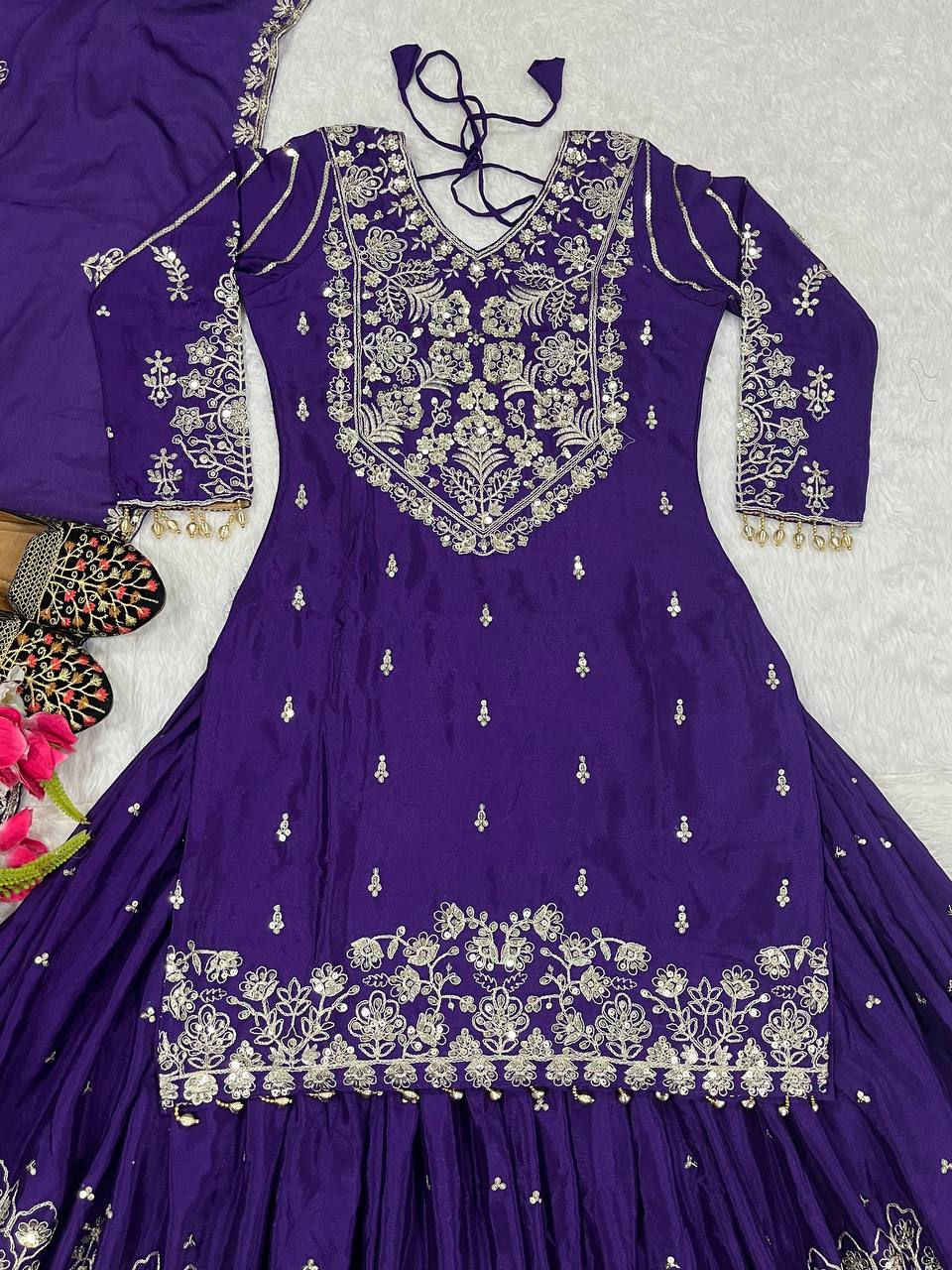 Designer Heavy Chinon Silk Lehenga Choli Set for Women | Embroidery, Zari & Sequence Work | Fully Stitched with Matching Dupatta