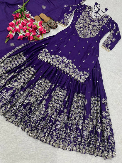 Designer Heavy Chinon Silk Lehenga Choli Set for Women | Embroidery, Zari & Sequence Work | Fully Stitched with Matching Dupatta
