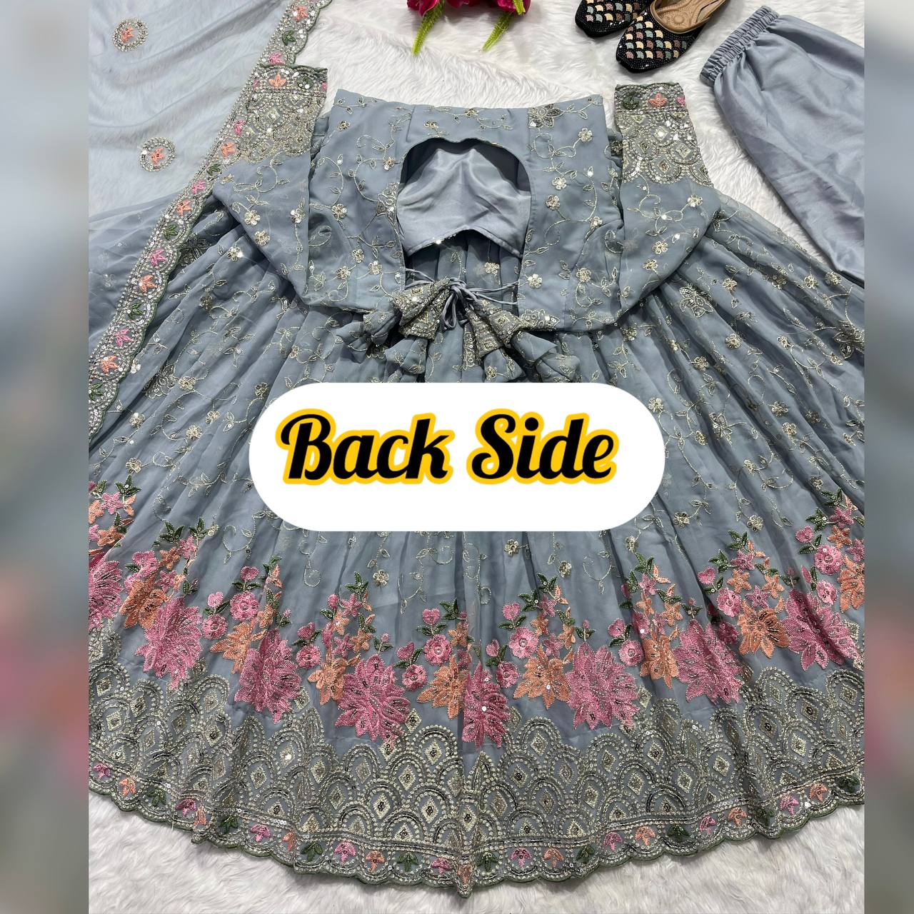 Designer Heavy Faux Georgette Anarkali Suit with Sequins & Embroidery, Cotton Pant & Dupatta Fully Stitched Party Wear Dress for Women