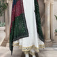 Elegant Pure Natural Silk Gown Set with Pant & Mirror-Embellished Dupatta – Multi-Needle Embroidery (Fully Stitched, 4m Flair)