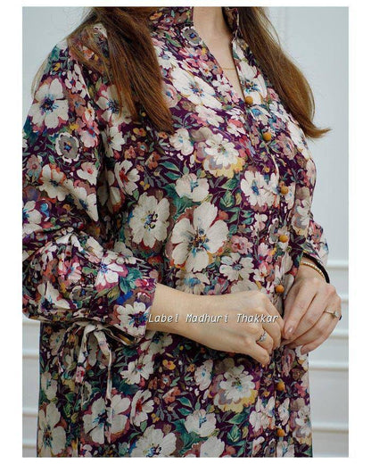 FLORAL MUSLIN  STYLISH TUNIC SHORT KURTA FOR GIRLS AND WOMEN WESTERN TOPS