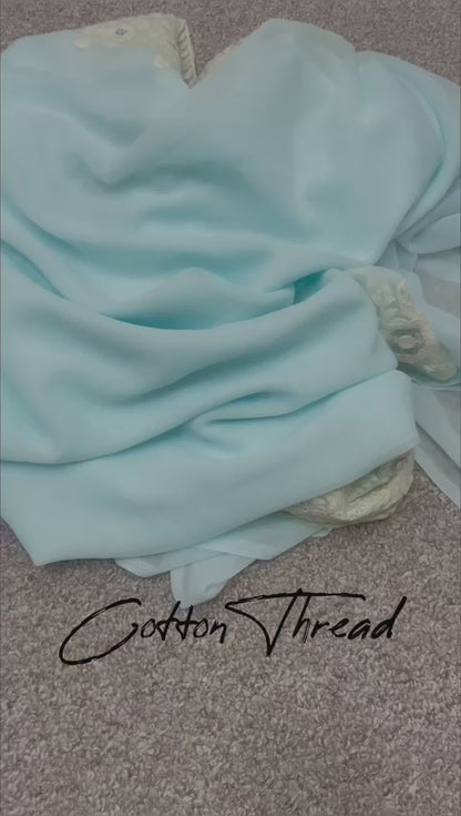 Sky Blue Bollywood Style Designer Georgette With Embroidery Saree with Dupion Silk Unstitched Blouse, Designer Saree, Embroidery Saree - MS-552 By Dealbazaars