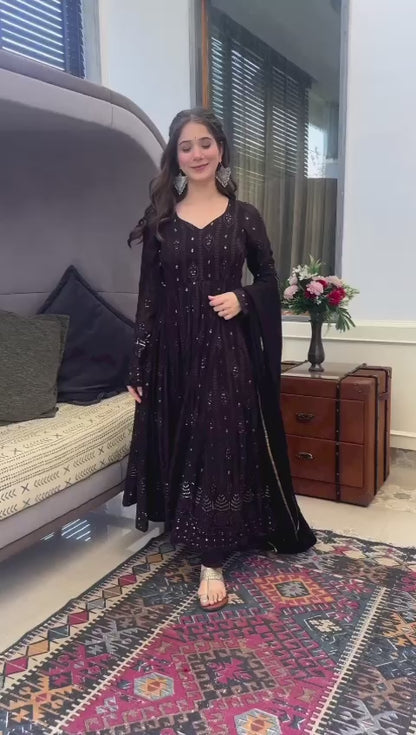 Black Georgette Heavy Embroidery Work Gown with Dupatta Bridensmind Dresses black Party Wear Gown For Woman