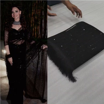 Black Saree Color With Sequence Work Bollywood Saree for Festival Party Wear Saree