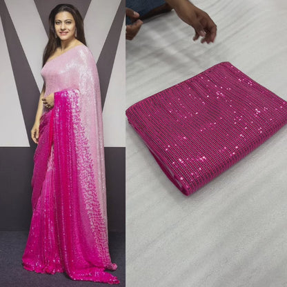 Pink Color Heavy Georgette Dual Sequence Embroidery Work Designer Saree
