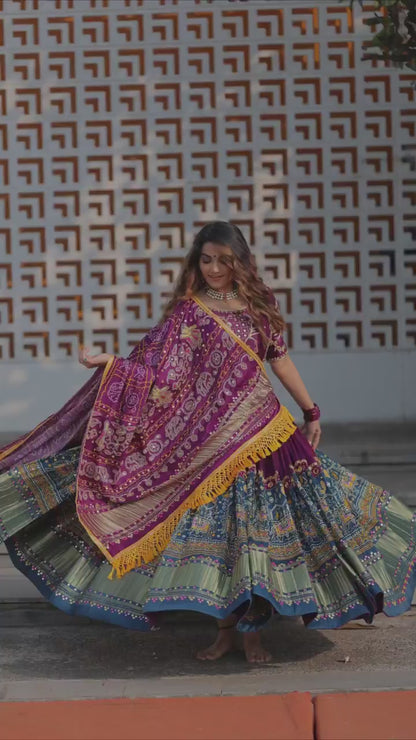 Mind-blowing Wine Color Butter Silk Printed Mirror Work Lehenga Choli For Festive Wear By Dealbazaars