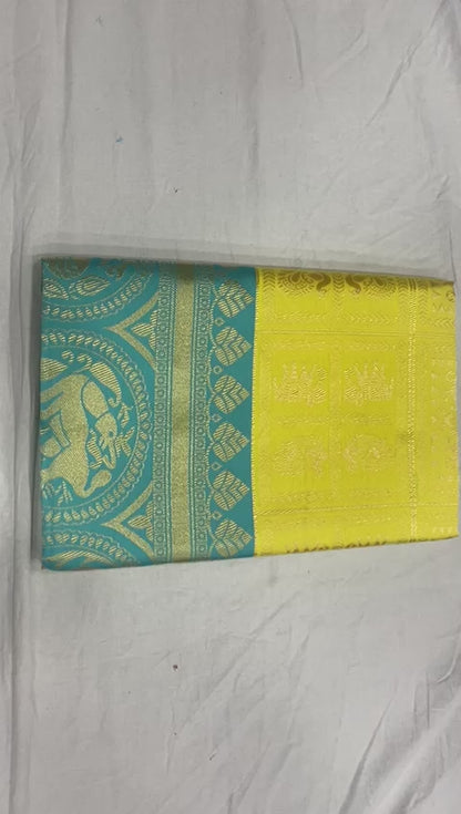 Jacquard Banarasi Lichi Silk Saree with Contrast Border & Blouse Piece For Womens