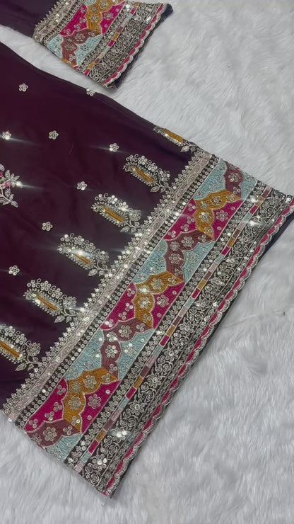 Brown Color Launching New Designer Party Wear Look Top , Pant and Dupatta
