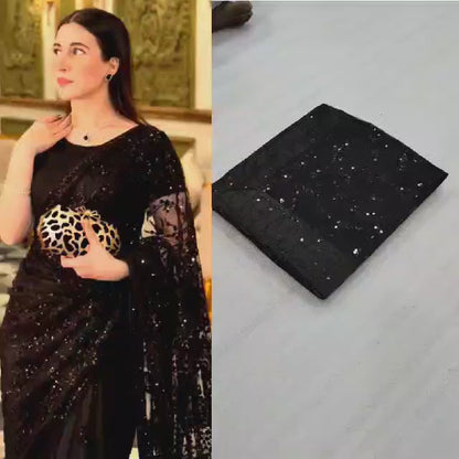 Indian Designer Sari Bollywood Wear Georgette Saree With Unstitched Blouse, Wedding Party Sari Beautiful Saree Blouse For Women