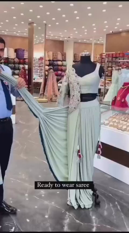 New Super Trending Embroidery cording work ready to wear saree with haf koti
