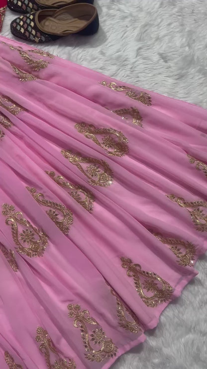 Pink Lehenga Choli in Heavy Faux Georgette with Embroidery Sequence Work