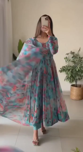 Skyblue Floral Net Deisgner Collection Online Shopping Surat By Dealbazaars