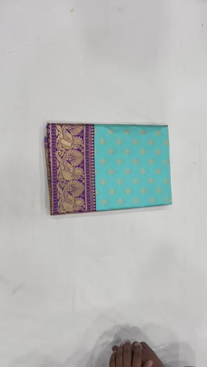 Sky Purple Women's Banarasi Lichi Silk Saree With Plain Unstitched Blouse piece