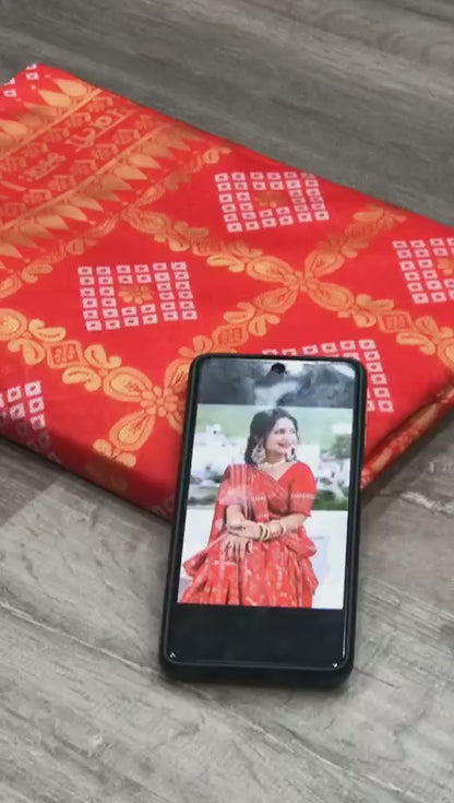 Party wear Kanjeevaram Soft Silk Red Jacquard Saree With Blouse