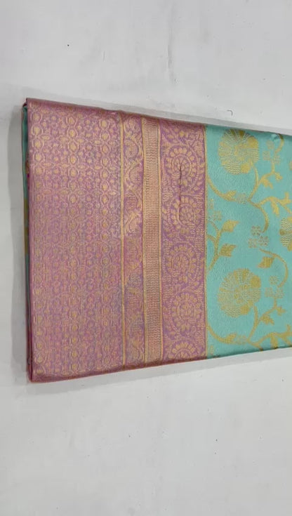 Pista Pink Banarasi Soft Lichi Silk Saree For Beautiful Rich Pallu & Jacquard Lace Border Work Saree With Blouse Piece