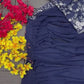 Navy Blue Georgette Saree With Fancy Half Jacket Blouse & Black Georgette Floral Border Saree