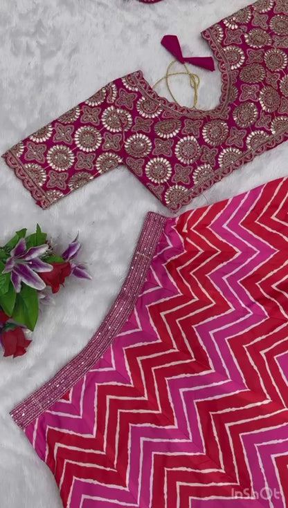 Pink & Red Dori Embroidered Silk Party Wear Lehenga choli