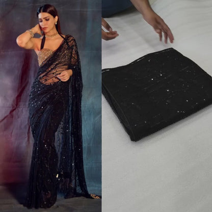 Black Indian Bollywood Saree for Women Ready to Wear Indian Wedding Party Wear Saree|Sequins work saree with stitched blouse|Wedding