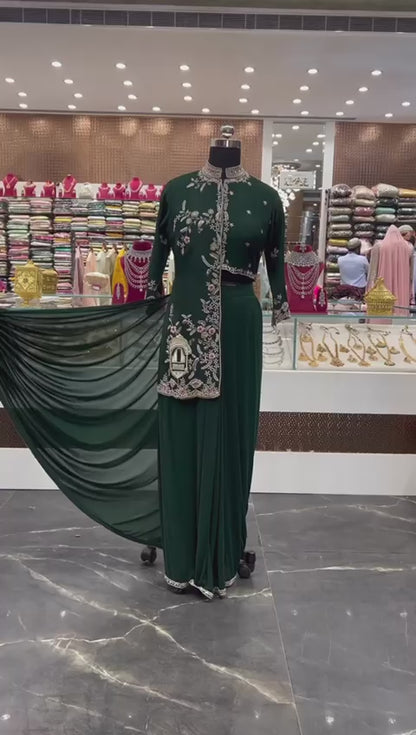 New Super Trending Embroidery cording work ready to wear saree with full koti