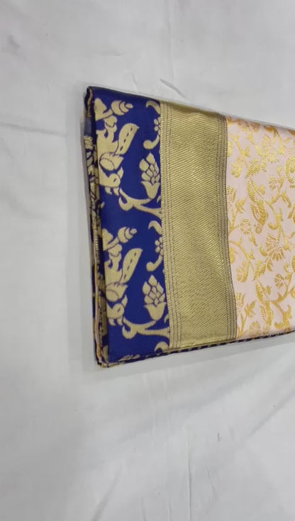 Cream Color Kanjivaram Silk Saree With Haevy Weaving Rich Pallu Exclusive Saree Extra Ordinery party wear Stunning Look Saree With Unstitched Blouse Piece