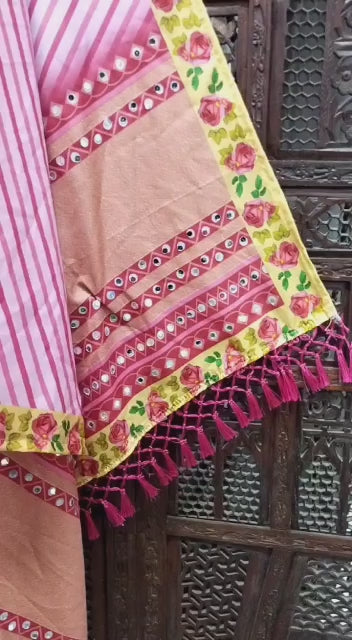 Navaratri Special Butter Silk Top, Bottom & Dupatta In Heavy digital Print And Glued Real Mirror Work Full stitched Material For Women By Dealbazaars