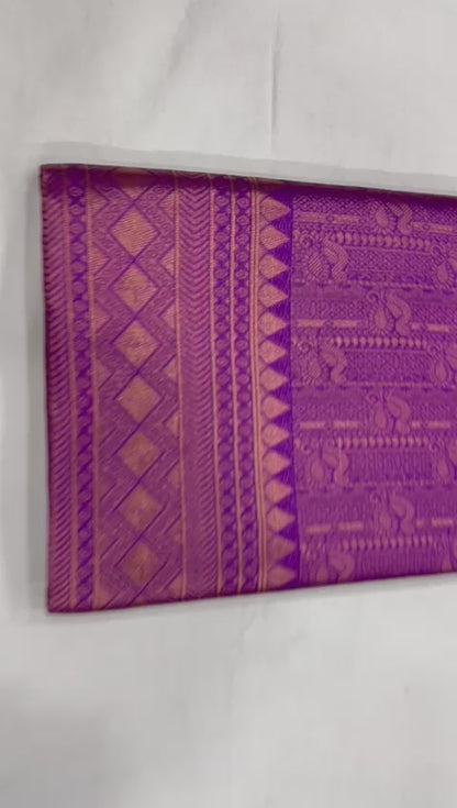 Wine  & Cream Women's Kanchipuram Pattu Silk Jacquard Saree With Blouse