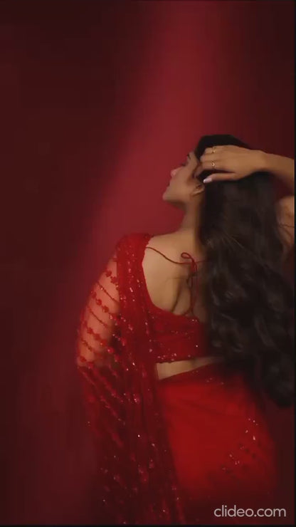 Red Party Wear Sequins Work Saree & Work Blouse Week Special Edition Women Saree