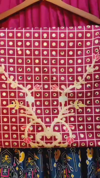 Mind-blowing Wine Color Butter Silk Printed Mirror Work Lehenga Choli For Festive Wear By Dealbazaars