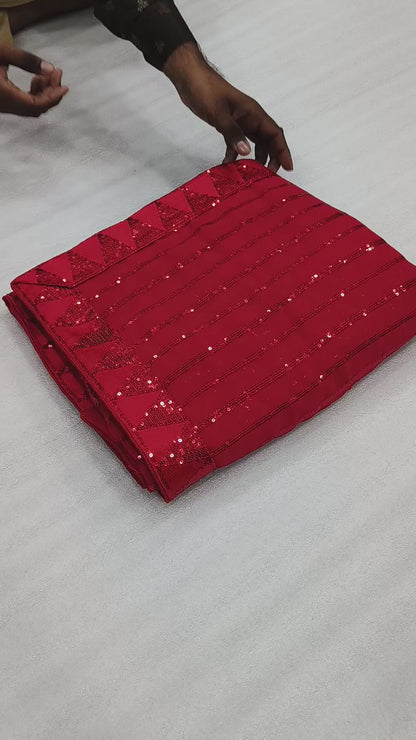 Red Bollywood Celebrity Style Designer Sequence Lace Border Saree Indian Wedding Beautiful Saree Customize Silk Blouse With Ready To Wear Saree
