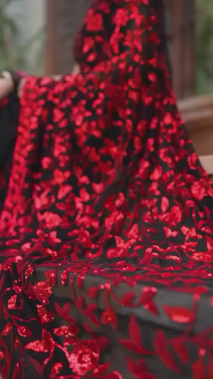 New Bollywood  Heavy Quality Faux Georgette 5MM Zaal Flower Sequins Embroidery Work Done On Saree | 4.4 Mtr Work | Blouse-Heavy Mono Silk With Embroidery Lace