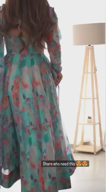 Skyblue Floral Net Deisgner Collection Online Shopping Surat By Dealbazaars