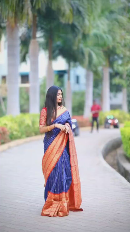 Blue Soft Lichi Silk Saree Bollywood Style Indian Traditional sari With Jacquad Work With Unstiched Blouse