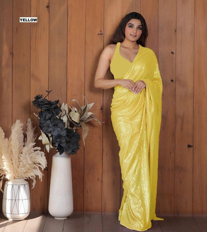 SEQUINS RANI NEW BLOCK BUSTER BOLLYWOOD 3MM EMBROIDERY DOUBLE SEQUINS WORK PARTYWEAR SAREE FOR WOMEN'S